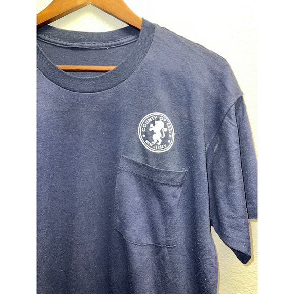 Vintage New Jersey Shirt County Of Essex Blue Pocket Tee 90s 1990s Medium - Picture 2 of 8